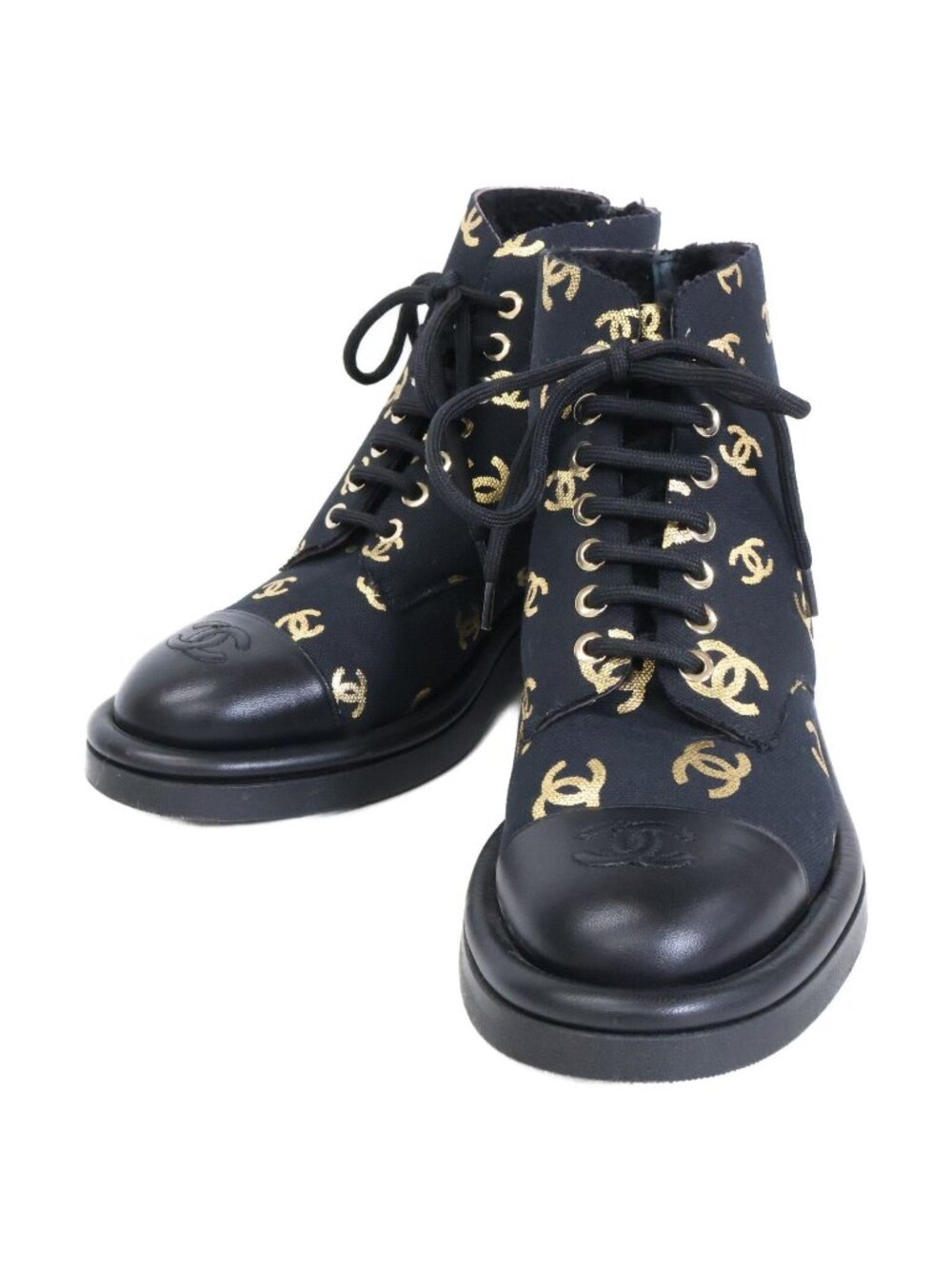 Chanel CC Logo Print Canvas Back Fleece Short Boots 36c